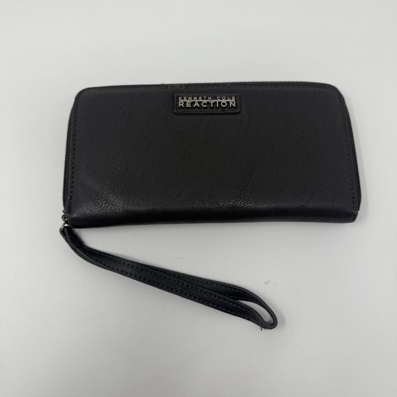 Kenneth Cole Reaction Handbags - Kenneth Cole Reaction Wallet Womens Black Faux Leather Zip Around Wristlet Logo
